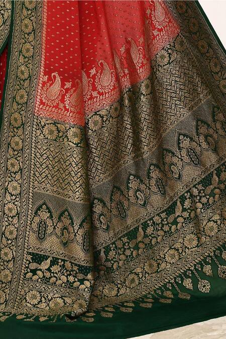 Shop Naaritva India Red Handloom Cotton Geometric Banarasi Handwoven Saree With Running Blouse Online at Aza Fashions Shop_Naaritva India_Red Handloom Cotton Geometric Banarasi Handwoven Saree With Running Blouse _Online_at_Aza_Fashions