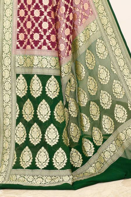 Shop_Naaritva India_Magenta Floral Bloom Pattern Handwoven Banarasi Saree With Running Blouse _Online_at_Aza_Fashions