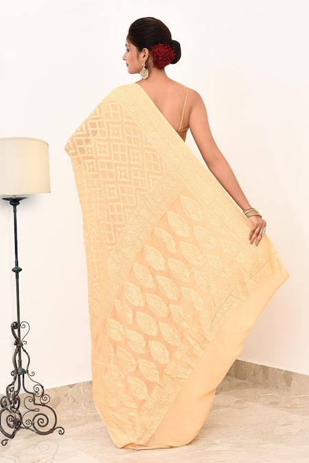 Shop Naaritva India Cream Handloom Cotton Embroidery Banarasi Saree With Running Blouse at Aza Fashions Shop_Naaritva India_Cream Handloom Cotton Embroidery Banarasi Saree With Running Blouse _at_Aza_Fashions