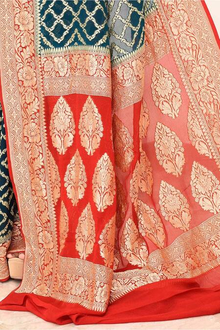 Buy_Naaritva India_Blue Handloom Cotton Geometric Pattern Woven Banarasi Saree With Running Blouse _Online_at_Aza_Fashions