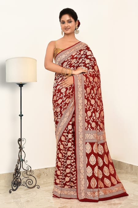 Naaritva India Red Handloom Cotton Handwoven Saree With Running Blouse 