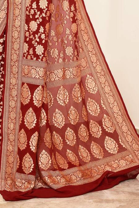 Buy_Naaritva India_Red Handloom Cotton Embroidery Banarasi Saree With Running Blouse _Online_at_Aza_Fashions