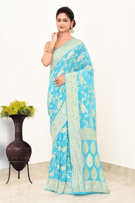 Naaritva India Floral Vine Handwoven Saree With Running Blouse 