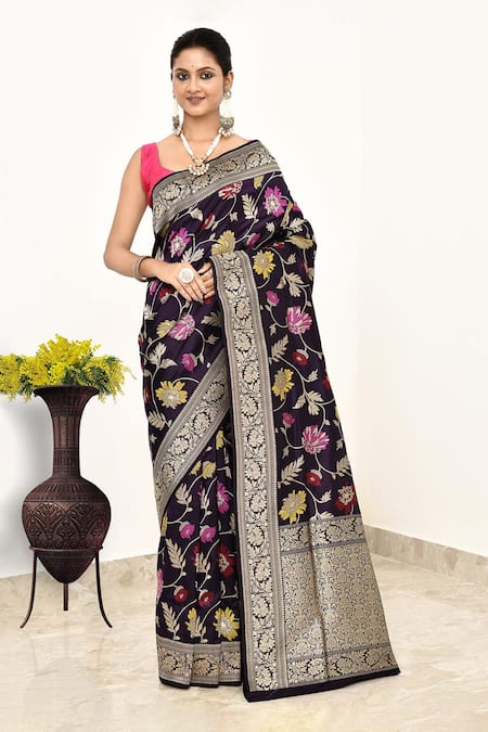 Naaritva India Wine Katan Handwoven Saree With Running Blouse 