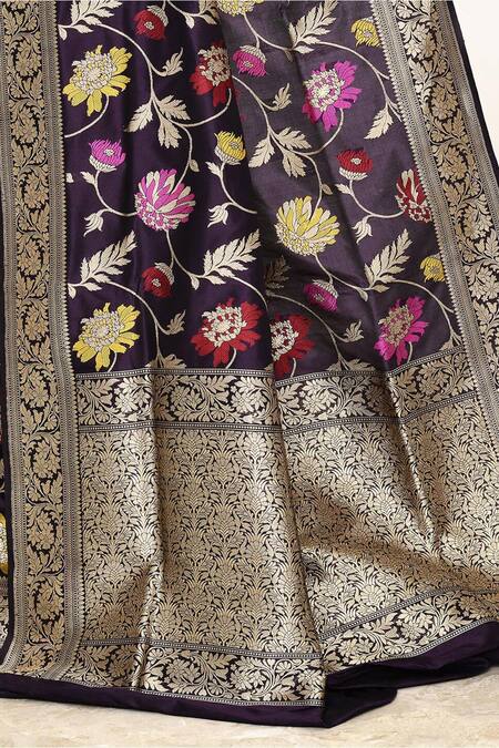 Buy Naaritva India Wine Kota Doria Embroidery Handwoven Katan Banarasi Saree With Running Blouse Online at Aza Fashions Buy_Naaritva India_Wine Kota Doria Embroidery Handwoven Katan Banarasi Saree With Running Blouse _Online_at_Aza_Fashions