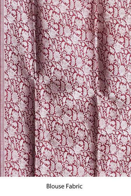 Buy_Naaritva India_Maroon Kota Doria Zari Stripe Woven Banarasi Saree With Running Blouse _Online_at_Aza_Fashions