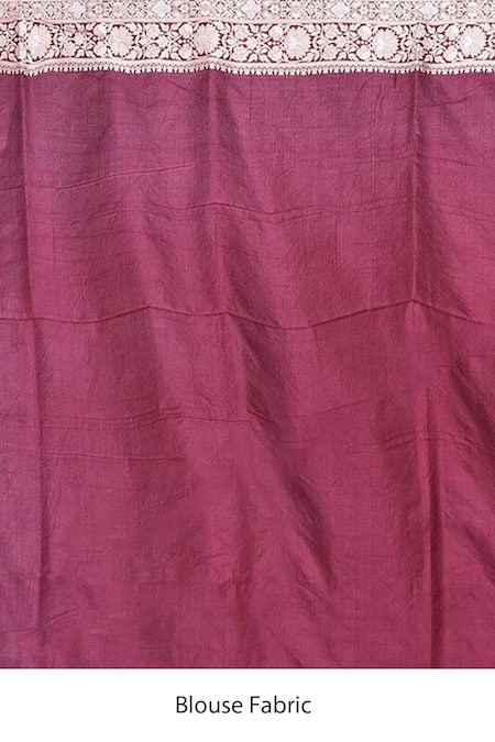 Naaritva India_Maroon Kota Doria Zari Floral Veil Woven Banarasi Saree With Running Blouse _Online_at_Aza_Fashions