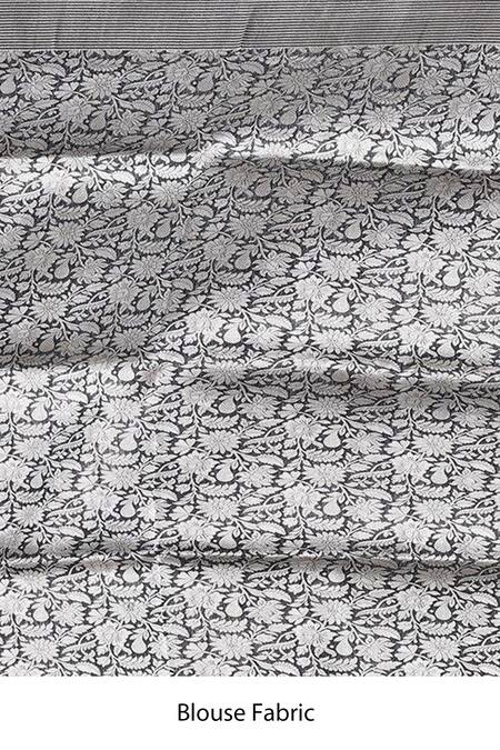 Naaritva India_Black Kota Doria Zari Contrast Border Banarasi Saree With Running Blouse _Online_at_Aza_Fashions