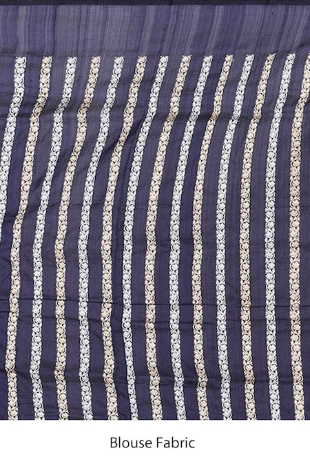 Buy_Naaritva India_Blue Kota Doria Zari Floral Veil Border Banarasi Saree With Running Blouse _Online_at_Aza_Fashions