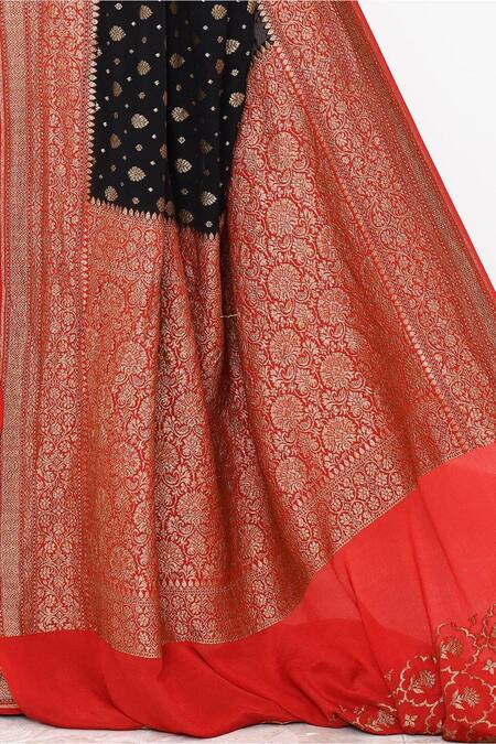 Naaritva India Black Crepe Embroidery Leaf Butti Banarasi Saree With Running Blouse Online at Aza Fashions Naaritva India_Black Crepe Embroidery Leaf Butti Banarasi Saree With Running Blouse _Online_at_Aza_Fashions