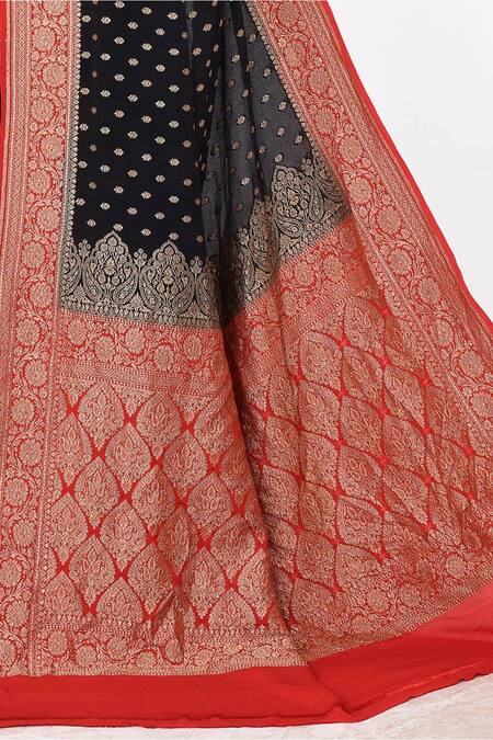 Naaritva India_Black Crepe Embroidery Floral Butti Handwoven Banarasi Saree With Blouse _Online_at_Aza_Fashions