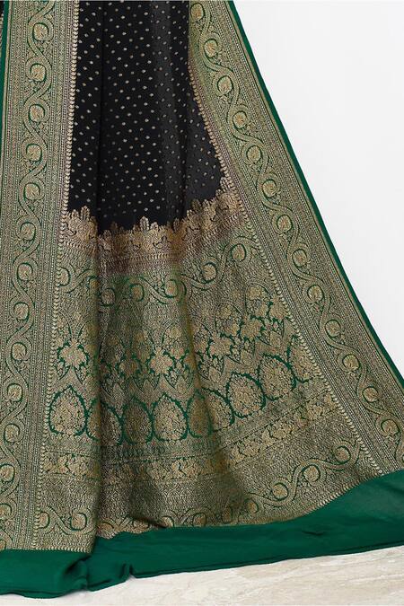 Naaritva India_Black Crepe Embroidery Hand Woven Banarasi Saree With Running Blouse _Online_at_Aza_Fashions