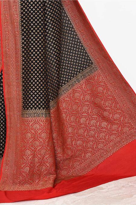 Buy_Naaritva India_Black Crepe Embroidery Contrast Floral Butti Banarasi Saree With Running Blouse _Online_at_Aza_Fashions