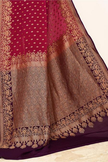 Naaritva India Pink Crepe Zari Floret Butti Detailed Banarasi Saree With Running Blouse Online at Aza Fashions Naaritva India_Pink Crepe Zari Floret Butti Detailed Banarasi Saree With Running Blouse _Online_at_Aza_Fashions