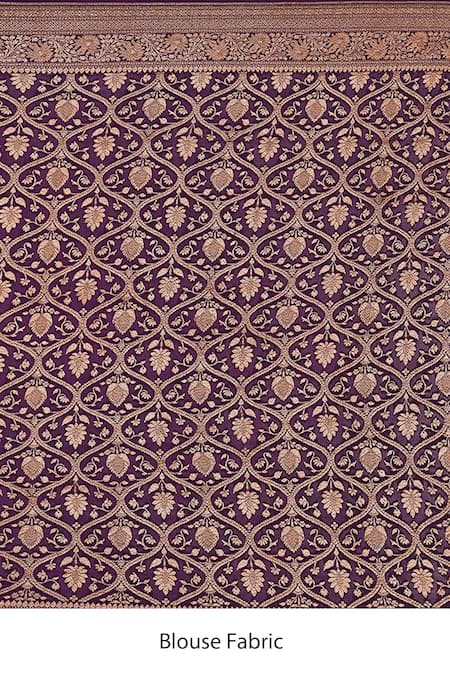 Shop_Naaritva India_Pink Crepe Zari Flower Detailed Hem Banarsi Saree With Running Blouse _Online_at_Aza_Fashions