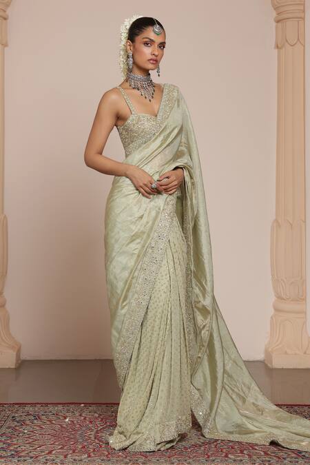 Buy Arpita Mehta Green Net, Tissue, Georgette Mirrors, Phool Border Half Saree With Blouse Online at Aza Fashions Buy_Arpita Mehta_Green Net, Tissue, Georgette Mirrors, Phool Border Half Saree With Blouse _Online_at_Aza_Fashions