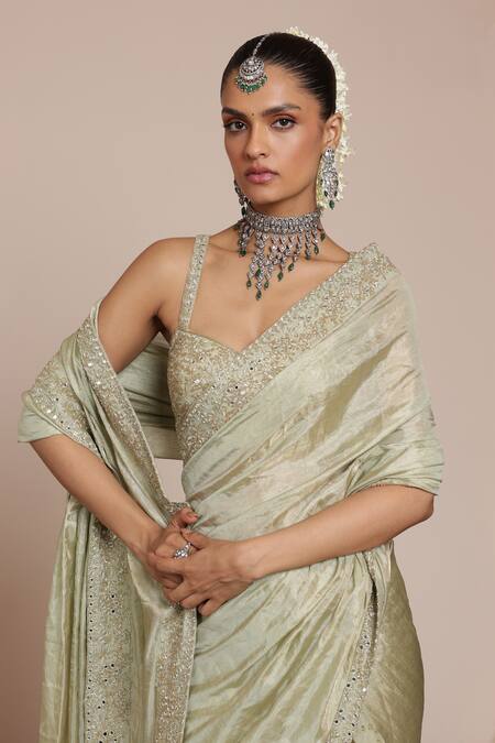Shop Arpita Mehta Green Net, Tissue, Georgette Mirrors, Phool Border Half Saree With Blouse Online at Aza Fashions Shop_Arpita Mehta_Green Net, Tissue, Georgette Mirrors, Phool Border Half Saree With Blouse _Online_at_Aza_Fashions
