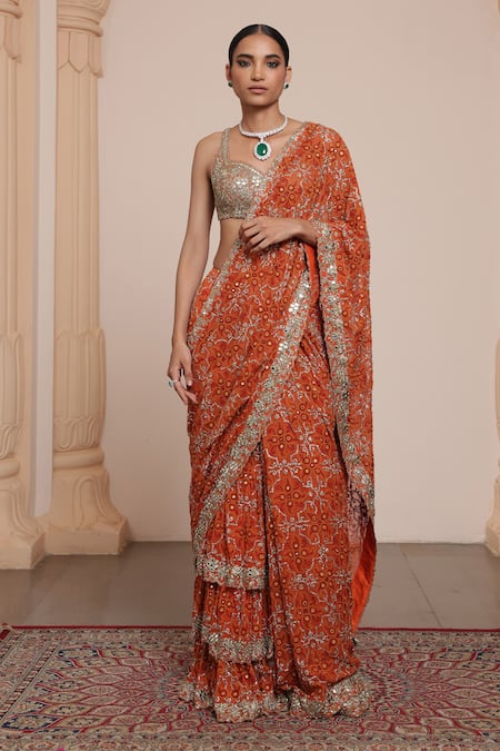 Arpita Mehta Thread Embroidered Pre-draped Saree With Blouse 