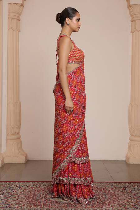 Buy Arpita Mehta Pink Georgette Mirrors, Embroidery Sweetheart Neck Pre-draped Saree With Blouse Online at Aza Fashions Buy_Arpita Mehta_Pink Georgette Mirrors, Embroidery Sweetheart Neck Pre-draped Saree With Blouse _Online_at_Aza_Fashions