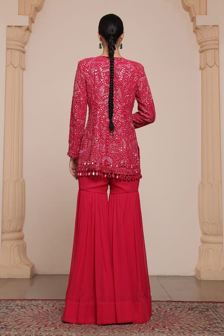 Arpita Mehta Mirror Embroidered Jacket & Gharara Set 