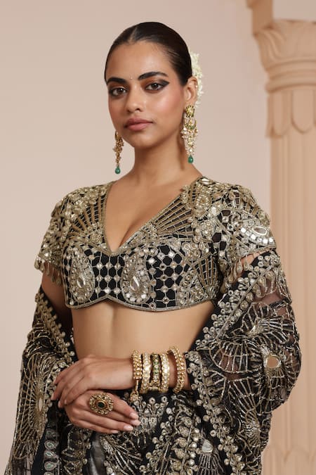 Buy Arpita Mehta Black Tissue, Georgette Mirrors, Embroidery Paisley Jacket With Lehenga Set Online at Aza Fashions Buy_Arpita Mehta_Black Tissue, Georgette Mirrors, Embroidery Paisley Jacket With Lehenga Set _Online_at_Aza_Fashions