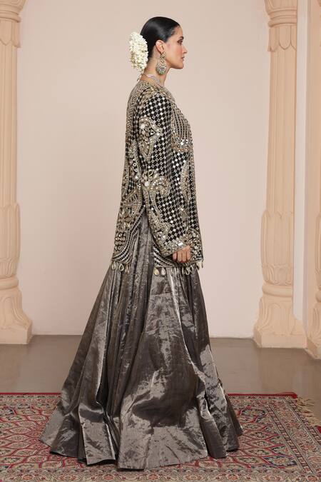 Arpita Mehta Black Tissue, Georgette Mirrors, Embroidery Paisley Jacket With Lehenga Set at Aza Fashions Arpita Mehta_Black Tissue, Georgette Mirrors, Embroidery Paisley Jacket With Lehenga Set _at_Aza_Fashions
