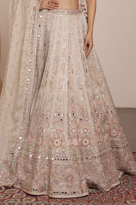 Buy_Arpita Mehta_Gold Net, Organza Zari, Mirrors, Embroidery Threadwork Bridal Lehenga Set _Online_at_Aza_Fashions