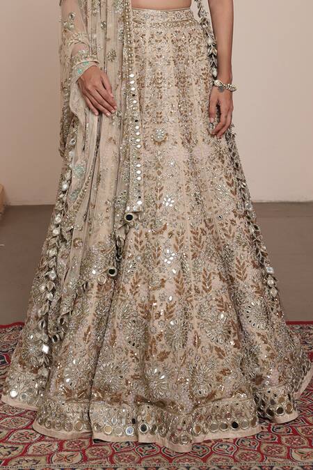 Arpita Mehta Gold Net, Organza Zari, Mirrors, Embroidery Sweetheart Leaf Bridal Lehenga Set Online at Aza Fashions Arpita Mehta_Gold Net, Organza Zari, Mirrors, Embroidery Sweetheart Leaf Bridal Lehenga Set _Online_at_Aza_Fashions