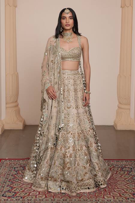 Buy Arpita Mehta Gold Net, Organza Zari, Mirrors, Embroidery Sweetheart Leaf Bridal Lehenga Set Online at Aza Fashions Buy_Arpita Mehta_Gold Net, Organza Zari, Mirrors, Embroidery Sweetheart Leaf Bridal Lehenga Set _Online_at_Aza_Fashions