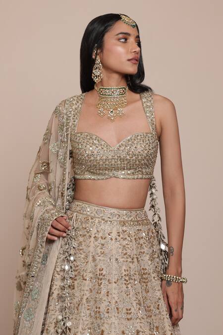 Arpita Mehta Gold Net, Organza Zari, Mirrors, Embroidery Sweetheart Leaf Bridal Lehenga Set at Aza Fashions Arpita Mehta_Gold Net, Organza Zari, Mirrors, Embroidery Sweetheart Leaf Bridal Lehenga Set _at_Aza_Fashions