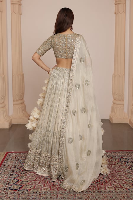 Arpita Mehta Floral Stripe Embroidered Bridal Lehenga Set 