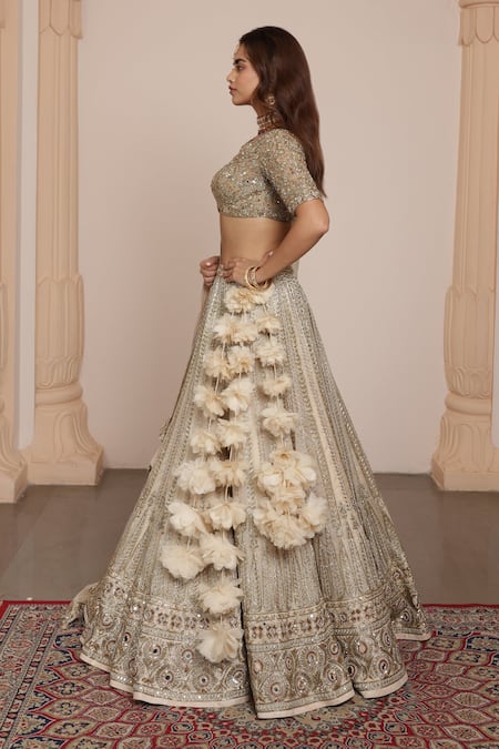 Buy Arpita Mehta Gold Organza, Net Zari, Mirrors, Embroidery Floral Stripe Bridal Lehenga Set Online at Aza Fashions Buy_Arpita Mehta_Gold Organza, Net Zari, Mirrors, Embroidery Floral Stripe Bridal Lehenga Set _Online_at_Aza_Fashions