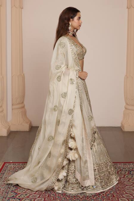 Shop Arpita Mehta Gold Organza, Net Zari, Mirrors, Embroidery Floral Stripe Bridal Lehenga Set Online at Aza Fashions Shop_Arpita Mehta_Gold Organza, Net Zari, Mirrors, Embroidery Floral Stripe Bridal Lehenga Set _Online_at_Aza_Fashions
