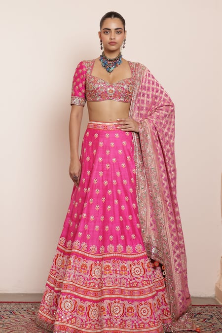 Arpita Mehta Floral Thread Embroidered Bridal Lehenga Set 