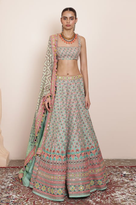 Arpita Mehta Floral Butti Pattern Lehenga Set With Bandhini Dupatta 