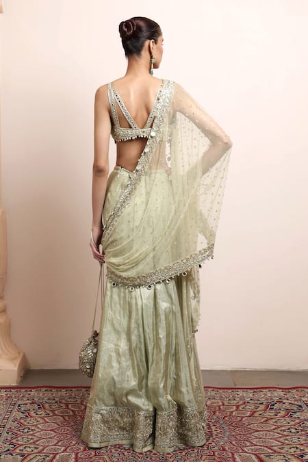 Arpita Mehta Embroidered Mirrorwork Hem Godet Saree Set 