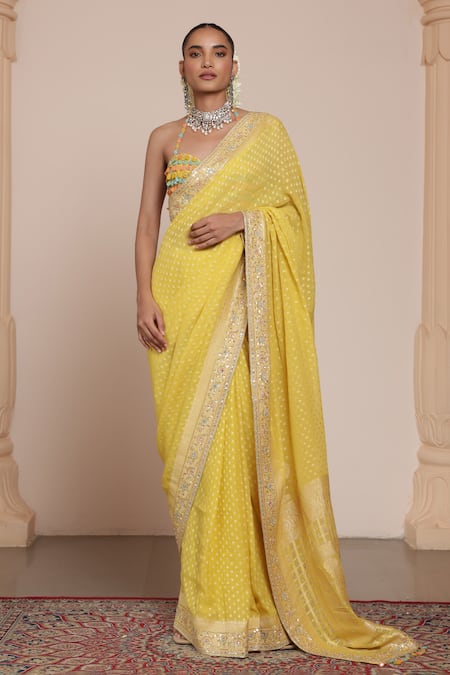 Arpita Mehta Bandhani Saree With Tassel Embellished Blouse 