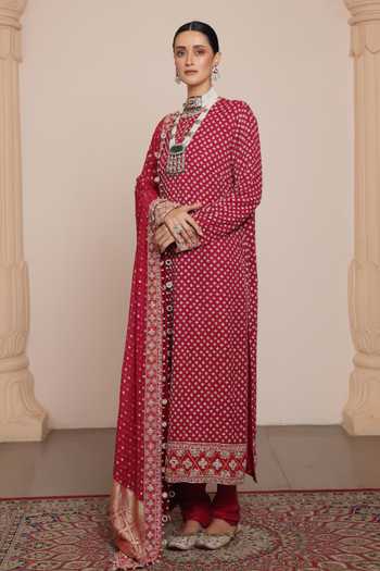 Arpita Mehta Pink Georgette, Silk, Dupion Sequins, Mirrors, Zari Round Embellished Kurta Set Online at Aza Fashions Arpita Mehta_Pink Georgette, Silk, Dupion Sequins, Mirrors, Zari Round Embellished Kurta Set _Online_at_Aza_Fashions