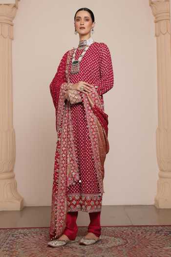 Shop Arpita Mehta Pink Georgette, Silk, Dupion Sequins, Mirrors, Zari Round Embellished Kurta Set Online at Aza Fashions Shop_Arpita Mehta_Pink Georgette, Silk, Dupion Sequins, Mirrors, Zari Round Embellished Kurta Set _Online_at_Aza_Fashions