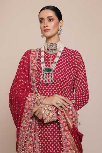 Arpita Mehta Pink Georgette, Silk, Dupion Sequins, Mirrors, Zari Round Embellished Kurta Set at Aza Fashions Arpita Mehta_Pink Georgette, Silk, Dupion Sequins, Mirrors, Zari Round Embellished Kurta Set _at_Aza_Fashions
