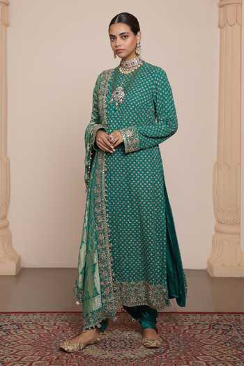 Arpita Mehta Blue Georgette, Silk, Dupion Sequins, Zari Round Butti Kurta Set With Dupatta Online at Aza Fashions Arpita Mehta_Blue Georgette, Silk, Dupion Sequins, Zari Round Butti Kurta Set With Dupatta _Online_at_Aza_Fashions