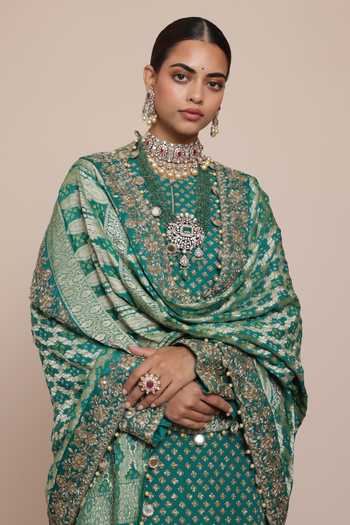 Buy Arpita Mehta Blue Georgette, Silk, Dupion Sequins, Zari Round Butti Kurta Set With Dupatta Buy_Arpita Mehta_Blue Georgette, Silk, Dupion Sequins, Zari Round Butti Kurta Set With Dupatta