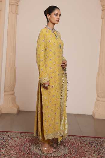 Buy Arpita Mehta Yellow Georgette, Silk, Dupion Sequins, Floral Vine Embellished Kurta Set Online at Aza Fashions Buy_Arpita Mehta_Yellow Georgette, Silk, Dupion Sequins, Floral Vine Embellished Kurta Set _Online_at_Aza_Fashions