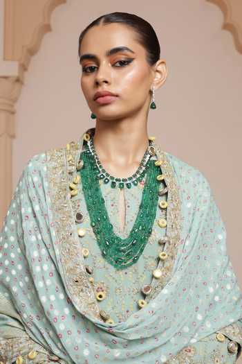 Buy_Arpita Mehta_Blue Georgette, Dupion, Silk Zari, Sequins, Embellished Floral Vine Kurta Set 