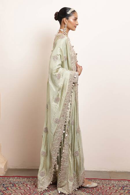 Buy_Arpita Mehta_Green Tissue, Silk, Chanderi Embroidery, Zari, Placement Kurta Churidar Set _Online_at_Aza_Fashions