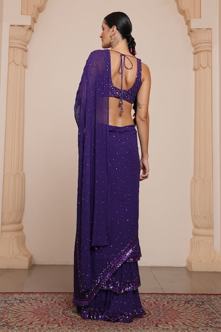 Arpita Mehta Sequin Embroidered Ruffle Saree With Blouse 