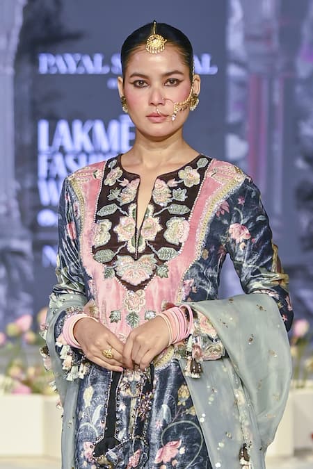 Buy Payal Singhal Black Velvet, Muslin Applique, Batool Forest Whisper Print Kurta Salwar Set Online at Aza Fashions Buy_Payal Singhal_Black Velvet, Muslin Applique, Batool Forest Whisper Print Kurta Salwar Set _Online_at_Aza_Fashions