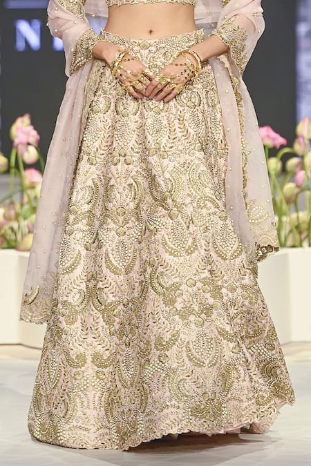 Payal Singhal Pink Organza, Silk Cut Work, Pearls Aida Zari Embroidered Foliage Lehenga Set Online at Aza Fashions Payal Singhal_Pink Organza, Silk Cut Work, Pearls Aida Zari Embroidered Foliage Lehenga Set _Online_at_Aza_Fashions