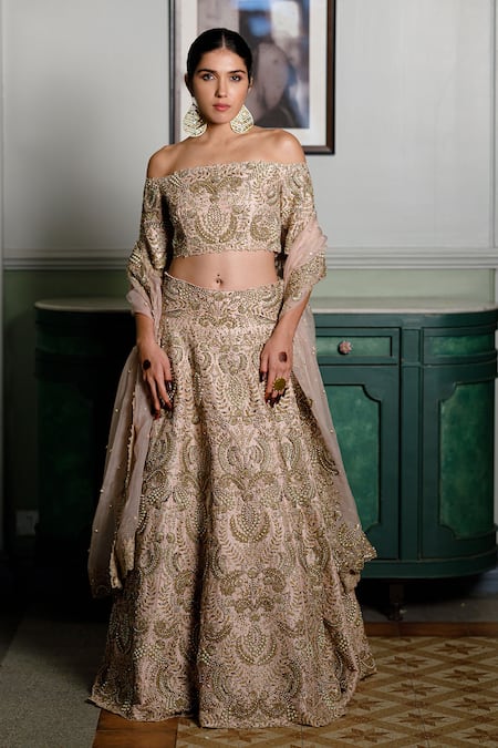 Buy Payal Singhal Pink Organza, Silk Cut Work, Pearls Aida Zari Embroidered Foliage Lehenga Set Buy_Payal Singhal_Pink Organza, Silk Cut Work, Pearls Aida Zari Embroidered Foliage Lehenga Set