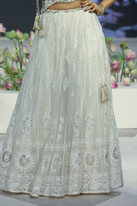 Buy Payal Singhal Off White Muslin Chikankari Sharara Attached Lehenga With Asymmetric Blouse Online at Aza Fashions Buy_Payal Singhal_Off White Muslin Chikankari Sharara Attached Lehenga With Asymmetric Blouse _Online_at_Aza_Fashions